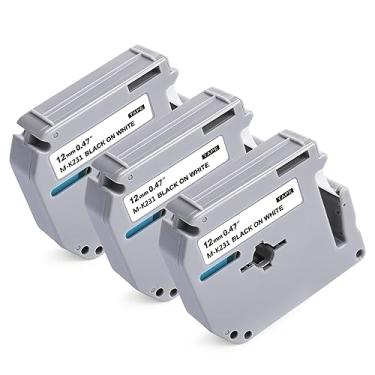 Imagem de Fita de etiqueta de substituição compatível para Brother M Tape M-231 M-K231s 12 mm, 0,47 polegadas, preto sobre branco, etiqueta MK231, funciona com Brother P-Touch PTM95 PT55 60 65 70 80 90 95 100 110 pacote com 3