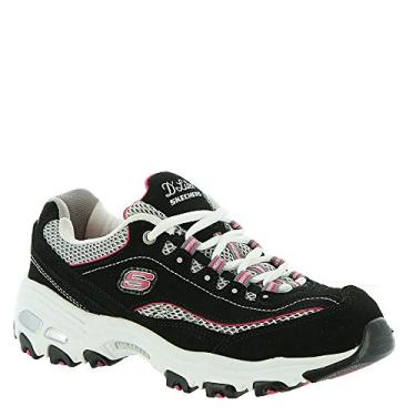 Imagem de Skechers D'Lites-Life Saver Tênis feminino com cadarço de espuma viscoelástica, Preto/branco/rosa, 8 Wide