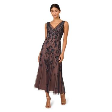 Imagem de Adrianna Papell Vestido feminino de malha com contas, Azul marinho/ouro rosa, 52