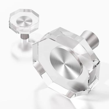 Imagem de Puxadores de gaveta de armário de cristal armários de níquel escovado 4 peças puxador de puxar, armário armário gavetas ferragens puxadores de latão arte maçanetas de vidro transparente, cozinha,