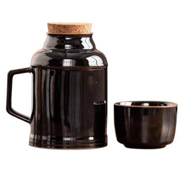 Imagem de Xícara De Chá De Cerâmica, Bule De Chá Grosso E Versátil E Copo De Caneca Com Rolha De Garrafa De Cortiça, Conjunto De Bule De Chá Pequeno Para Escritório Doméstico(Black)