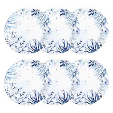 Imagem de UP Conjunto de 6 pratos de jantar de melamina, livre de BPA, lava-louças, pratos redondos para prato principal, macarrão e salada, pratos de jantar de 28 cm (coral índigo e algas marinhas)
