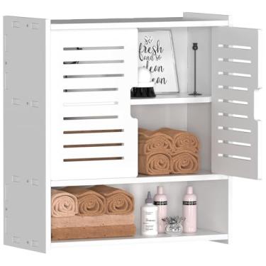 Imagem de Frstem Armário de parede de banheiro, armário de remédios montado na parede branco sobre o vaso sanitário organizador de armazenamento pendurado armário de banheiro para quarto, lavanderia, cozinha,