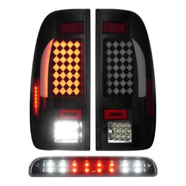 Imagem de Luzes traseiras de LED + 3º terço lâmpada de carga de freio adequada para Ford F250 F350 Super Duty 1999-2007, lanternas traseiras e montagem de luz de parada traseira alta (apenas para modelos