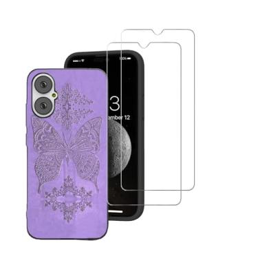 Imagem de DAMONDY Capa compatível com BLU G64 com 2 protetores de tela, linda flor 3D macia preta silicone TPU à prova de choque para mulheres e meninas, capa de corpo inteiro compatível com BLU G64-roxo