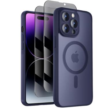 Imagem de Symcele Capa projetada para iPhone 14 Pro, compatível com MagSafe, com protetores de tela de privacidade X2, [proteção da câmera] [proteção contra quedas militares] capa de telefone à prova de choque,