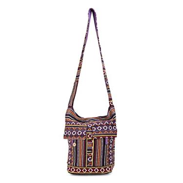 Imagem de LONGING TO BUY Bolsa tiracolo de algodão Hobo Sling Bag Handmade Messenger Bolsas de ombro para mulheres e meninas, Roxo - multi