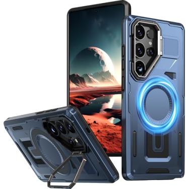 Imagem de Mephoro Capa superprotetora para Samsung S Series, com suporte magnético sem fio, proteção para câmera e suporte, azul