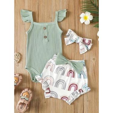 Imagem de Conjunto de Roupas de Verão para Bebês Meninas - Body, Shorts e Acessó