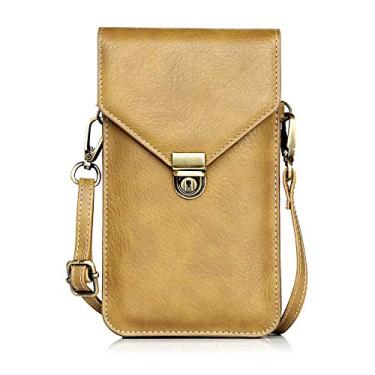 Imagem de Bolsa pequena para celular, bolsa tiracolo de couro sintético Techcírculo com dois bolsos, bolso para cartão, bolsa com alça ajustável para iPhone X XR 8 7 6s Plus, Galaxy S10 S9 S8 Plus, LG G8 ThinQ, A_Beige