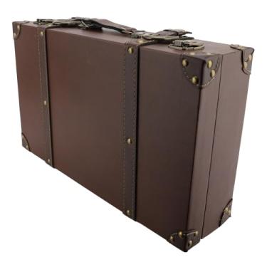 Imagem de Mala Decorativa de Couro Vintage, Alça de Couro Com Design de Estilo Europeu, baú de Armazenamento de Madeira Com Trava para Suporte Fotográfico (S 15,9 X 9,6 X 4,1 pol. Marrom)