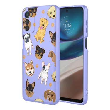 Imagem de KOARWVC Capa de celular para Moto G42, Motorola G42 XT2233-2 capa fofa com design de padrão de gato, capa protetora fina de TPU macio para Motorola Moto G42 roxo cachorro