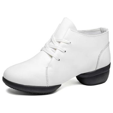 Imagem de ZHENSI Botas de jazz femininas de couro latino moderno para prática de dança com sola dividida festa salsa personagem escarpim, Branco, 34