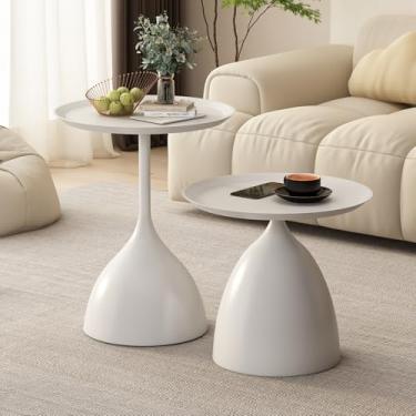 Imagem de TDDFLO - Mesas Laterais Modernas e Elegantes, Conjunto de 2 Mesas de Canto com Pedestal, Branco, 15.8 polegadas x 11 polegadas x 23.6 polegadas