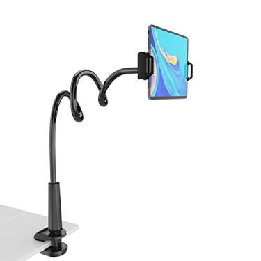 Imagem de Suporte para tablet, clipe de suporte com aderência flexível braço longo pescoço de ganso compatível com iPad iPhone/Nintendo Switch/Samsung Galaxy Tabs/Amazon Kindle Fire HD - Preto