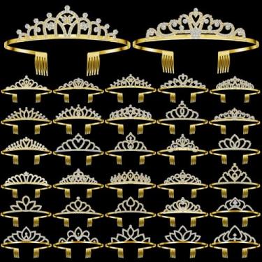 Imagem de Lyrow 30 peças de coroas de tiara para mulheres, lembrancinhas de festa de dia galentinas, coroas de cristal com pente, tiaras de princesa prateadas para aniversário, casamento, Halloween, Natal