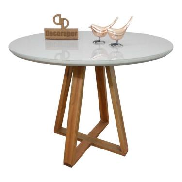 Imagem de Mesa Jantar Base X Tampo Redondo Laca Com Vidro 120cm Off White