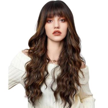 Imagem de Peruca Ondulada Mechas Com Franja Fibra Organica Premium - GM Hair
