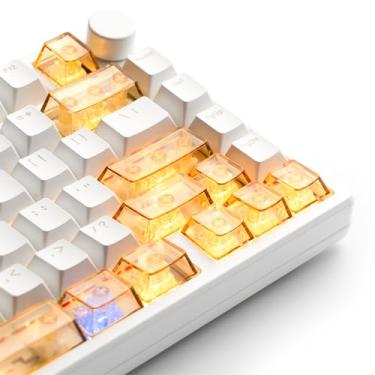 Imagem de XVX Teclas amarelas transparentes, tampas de teclas transparentes de cristal em branco, material de PC, capas de teclado DIY personalizadas, teclas retroiluminadas de doces, teclas de perfil cereja