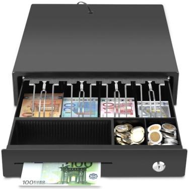 Imagem de Caixa Registradora Comercial, Caixa com Cadeado, Para Loja Comércio Balcão Armazenar Guardar Dinheiro Moedas Notas, Gaveta Para Dinheiro, Preta