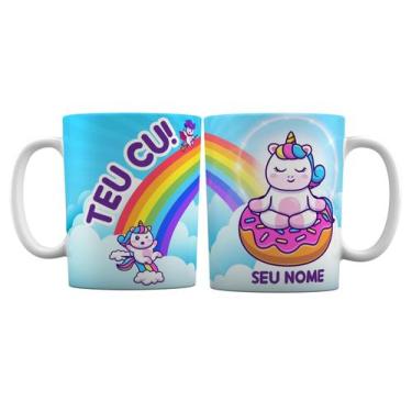 Imagem de Caneca Branca Personalizada Unicórnio Meditação Teu C*! - GMH