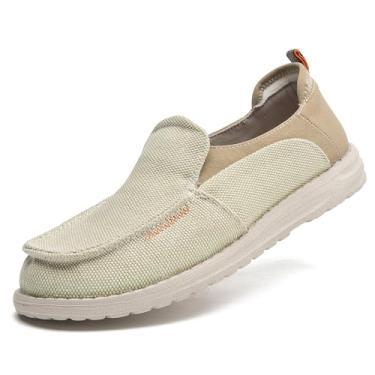 Imagem de Mocassins masculinos de lona, sem cadarço, confortáveis, elásticos, sem cadarço, Bege, 45