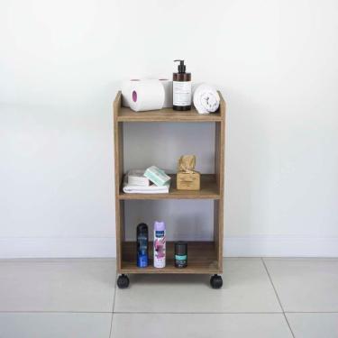 Imagem de Estante Multiuso Armário Móvel Para Banheiro Freijó Com Rodinhas 40cm