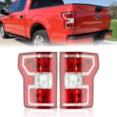Imagem de Kqqio Par de luz traseira compatível com Ford F-150 2018-2020 Substituição de lanternas traseiras esquerda e direita para JL3Z-13405-H JL3Z-13404-H Lente vermelha e plástico cromado #01