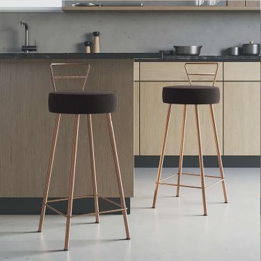 Imagem de Kit 02 Banqueta Alta Com Encosto Tina Eiffel Cozinha Bar Bistrô Ferro Bronze Corino Marrom - Ahazzo Móveis