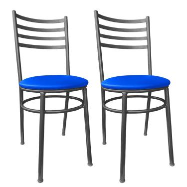 Imagem de Kit Conjunto 2 Cadeiras Para Cozinha Mesa Jantar Bar Lanchonete Restaurante Preta Estofado Azul