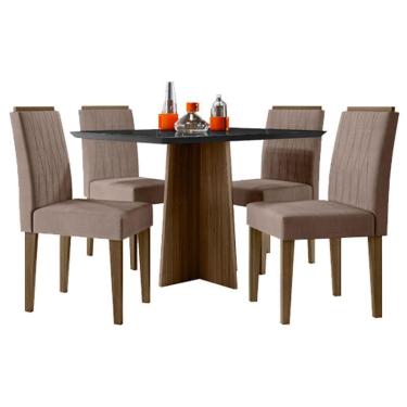 Imagem de Mesa de Jantar Ambiente Anitta 120x80 cm com Vidro Imbuia Preto e 4 Cadeiras Ana Imbuia Veludo Marrom Rose – New Ceval