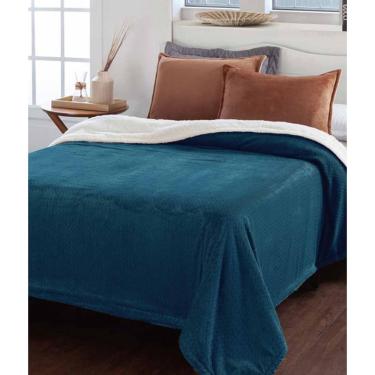 Imagem de Cobertor Casal Jolitex Ternille Dupla Face Sherpa 1,80x2,20m Azul