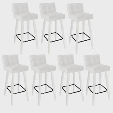 Imagem de Kit 07 Banqueta Alta Lucy Com Encosto Cozinha Bar Balcão Bistrô Pé Palito Branco Corino Branco - Ahz Móveis