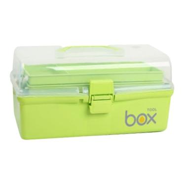 Imagem de predolo Caixa médica portátil Caixa médica de primeiros socorros 3 Compactos de camadas Multi compartimentos de costura Organizador para viagens de escritório, Verde