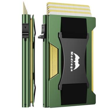 Imagem de Carteira inteligente masculina slim minimalista: carteira pop-up de metal - porta-cartão de crédito com bolso frontal RFID - presente para marido masculino no aniversário Brithday, Oliva, Smart Wallet