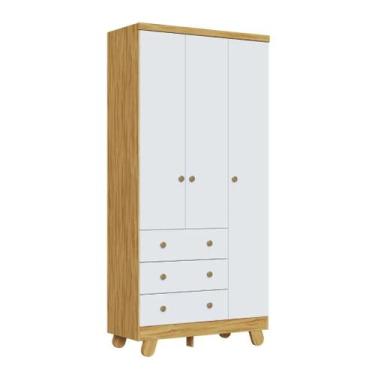 Imagem de Guarda Roupa Infantil Moveis Peroba Pingo 03 portas MDF Ls, Branco Amê