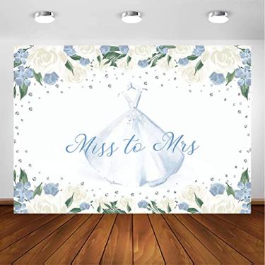 Imagem de Avezano Miss to Mrs Backdrop Vestido de casamento floral branco decoração de festa chá de panela simples tema conciso casamento noiva futura fotografia adereços banner (2,1 x 1,5 m)
