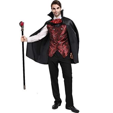 Imagem de EraSpooky Men's Vampire Halloween Costume Shirt + Cape Cloak Adult Bloody Bat Funny Cosplay Party