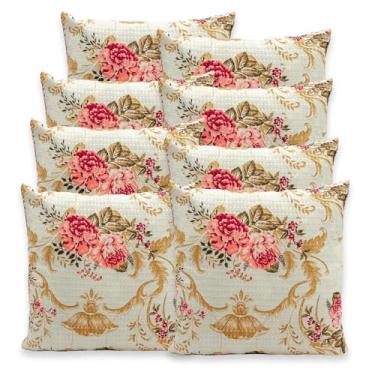 Imagem de Kit 8 Capas de Almofadas Lisas e Estampadas 40x40cm C/Zíper Piquet Favinho Decoração Luxo (ROSAS)
