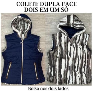 Imagem de Colete Feminino Dupla Face Pelinho com Bolso e Capuz Outono Inverno - 