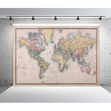 Imagem de BELECO Pano de fundo de mapa vintage 2,7 x 1,8 m original veterano mapa do mundo fotografia fundo papel de parede tema viagem decorações de festa de aniversário crianças adultos retrato, tiro fotos adereços