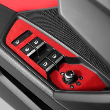 Imagem de BETTERHUMZ Compatível com Audi A3 8Y S3 RS3 Sportback 2021-2025 Capa de painel de botão de elevador de janela de carro para decoração Alcantara Acessórios adesivos de moldagem interior (vermelho