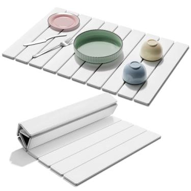 Imagem de Eslotre Tapete De Pedra Para Secar Pratos Bancada Cozinha - 24''L X 16''L Prato Dobrável Terra Diatomácea, Ecológico, Absorvente, Secagem Rápida, Banho Pratos, Garrafas E Copos