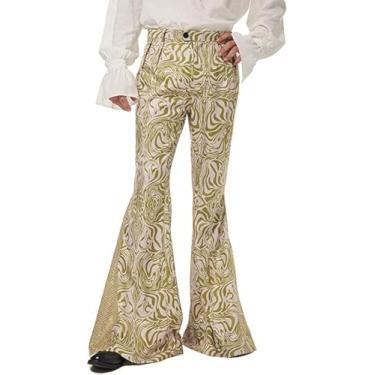 Imagem de COREWO Calça discoteca hippie vintage anos 70 fantasia dança festa boate lantejoulas calça estampada (2GG, calça discoteca)
