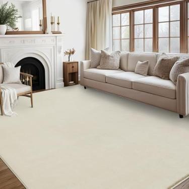 Imagem de COZYLOOM Tapete de área lavável, 20 x 25 cm, moderno, minimalista, bege, com suporte antiderrapante, tapete macio e fofo para sala de estar, tapete felpudo dobrável para quarto de bebê