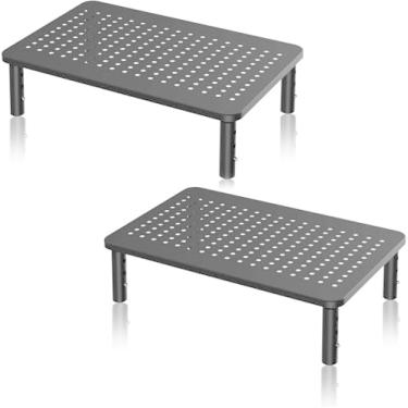 Imagem de suptek Suporte De Monitor Para Computador, Laptop, Impressora, Notebook E Todos Os Monitores Tela Plana Com Plataforma Metal Ventilada, Laptop Ajustável Em 3 Alturas, Pacote 2, Preto (Mst003-2)