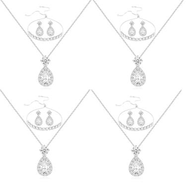 Imagem de secrezone Conjunto de colar de brincos de zircão de lágrima elegante banhado a ouro prata para damas de honra, joias de zircônia cúbica cintilante, presente de casamento, 4/5/6 peças, Pedra preciosa