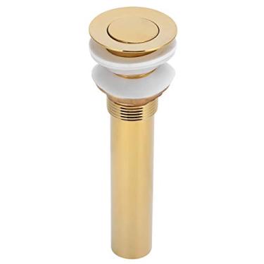 Imagem de Pia de Lavagem da Bacia, Torneira de Banheiro Escorriador de Pia da Bacia Sem Fluxo de Aço Inoxidável de Aço Inoxidável (Placa de flip dourada sem orifícios)