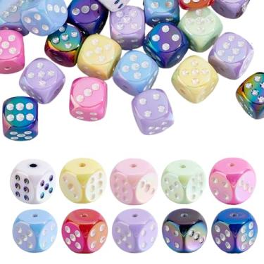 Imagem de HOBBIESAY 40 peças contas de dados de acrílico 14 mm contas espaçadoras de dados quadrados coloridos cubo artesanato contas soltas para pulseiras DIY chaveiro fabricação de joias, furo: 2,5 mm