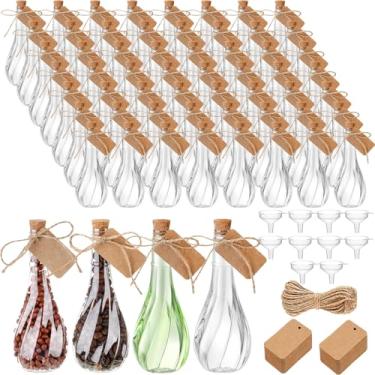Imagem de Lounsweer Pacote com 60 garrafas plásticas de arte de areia de 142 g com tampas, frascos de poção transparentes com barbante e etiquetas, frascos de lembrança, frascos de doces a granel para
